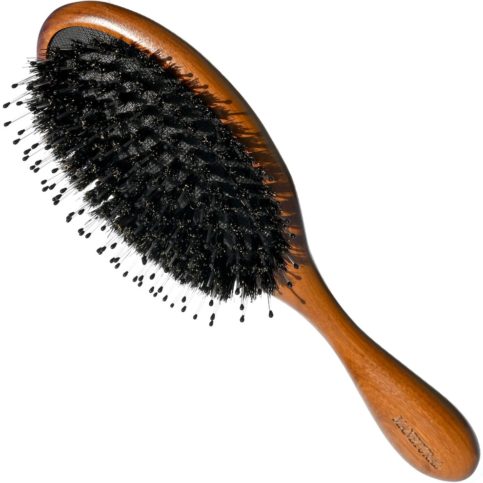 Boar Bristle Hair Brush for All Hair Types  Natural Wooden Brush for Detangling, Frizz Control and Shine