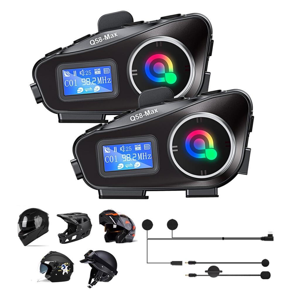 Motorcycle Bluetooth Intercom 2 Pack With Mic, Noise Cancelling, 500M Range, Ip65 Waterproof, 25H Battery 9070919028328