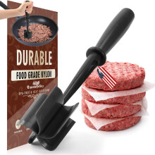 Heat Resistant Meat Masher with 5 Blades, Non Stick Potato Chopper, Ergonomic Grip, Black
