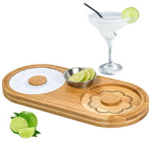 Cocktail Rimmer Set with Dual Wooden Compartments, Bamboo Margarita Glass Rimming Station for Bar