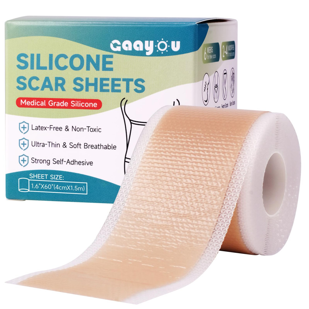 Silicone Scar Sheets and Removal Tape Roll 1.6'x60' Reusable Medical Grade Strips for Surgical Scars