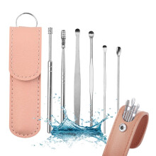 Ear Cleaning Kit 6 Pcs Stainless Steel Ear Pick Set with Safe Wax Removal and Travel Case Pink