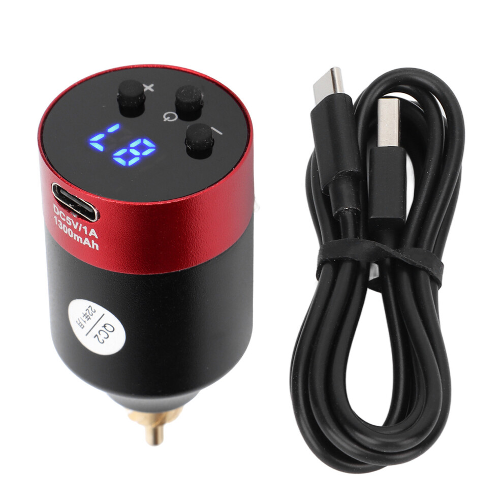 Wireless Battery Power Supply For Tattoo Machine With 1300mAh Lithium Battery And 5-12V Adjustable Voltage, Digital Display Screen And Universal RCA