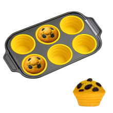 Silicone Muffin Pan Nonstick Metal Frame 6 Cup Jumbo Cupcake Baking Tray BPA Yellow
