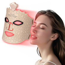 LED Face Mask with 7Color Light Therapy, Cordless Rechargeable Silicone Design, Khaki