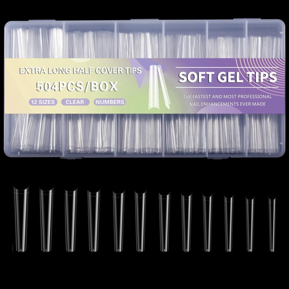 504pcs Extra Long Full Cover Soft Gel Nail Tips Clear Ballerina Press On Nails for Salon and Home