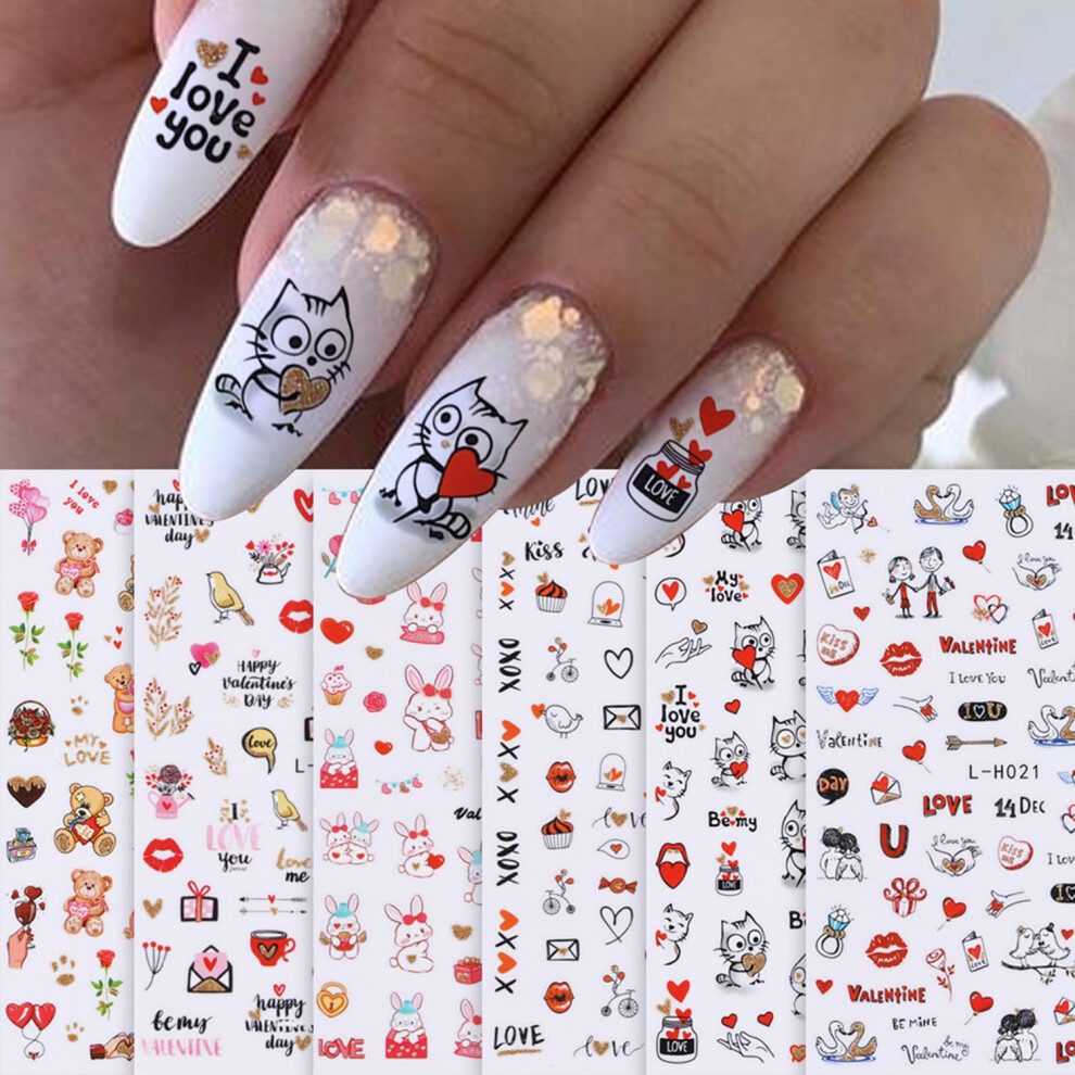 6PCS Valentine's Day Nail Stickers Red Heart SelfAdhesive Decals for Women Girls Manicure Decor