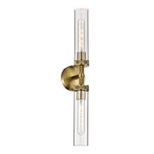 Gold 2Light Bathroom Vanity Light with Knurled Texture and Clear Glass Modern Wall Sconce Fixtures