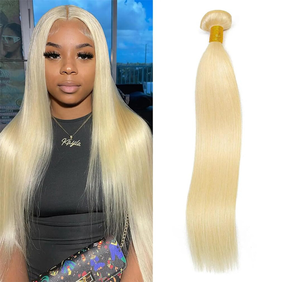 Unisex 613 Blonde Brazilian Virgin Straight Hair Bundles 16 Inch Silky Smooth Double Weft Extensions