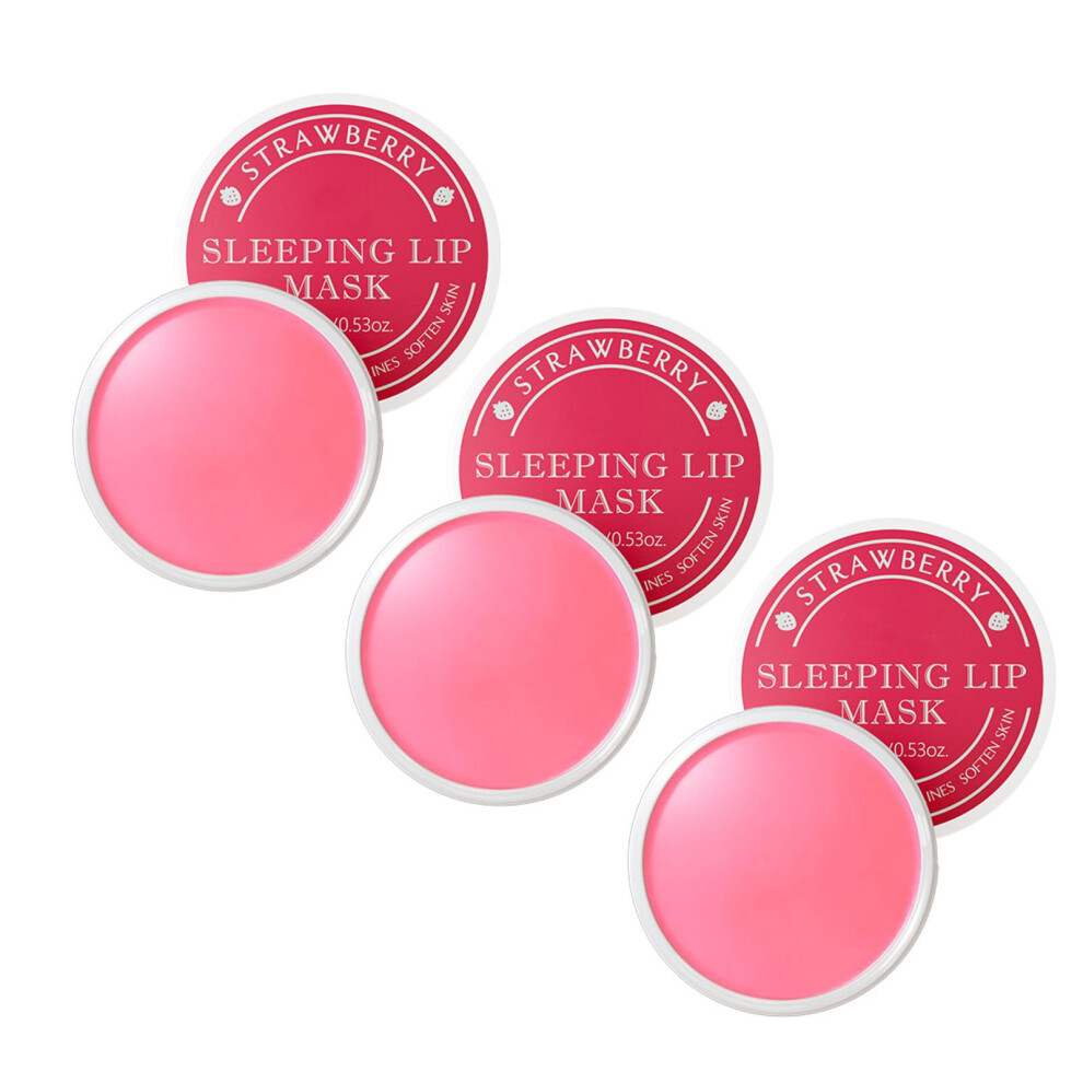 3PCS Strawberry Lip Sleeping Mask for Dry Lips, Overnight Hydration Treatment to Smooth Fine Lines