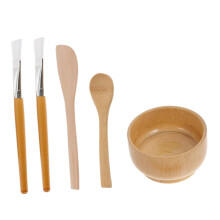 Facial Mask Mixing Bowl Set with Wooden Brush 5pc DIY Skincare Tools for Home Spa Women