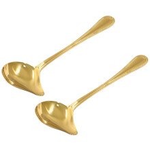 2 Pcs Stainless Steel Sauce Ladle with Precise Pour Spout, Long Handle Gold Gravy Serving Spoon