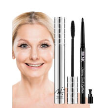 Waterproof Mascara and Eyeliner Pencil Set, Smudgeproof Lengthening Brush, Hypoallergenic Dark