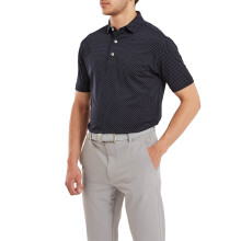 (M, Navy/White) FootJoy Mens Dot Print Lisle Four Way Stretch Wicking Golf Polo Shirt