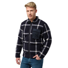 (L, Dark Navy) Jack Wolfskin Mens Felslicht Check Cosy Lined Sherpa Fleece Jacket