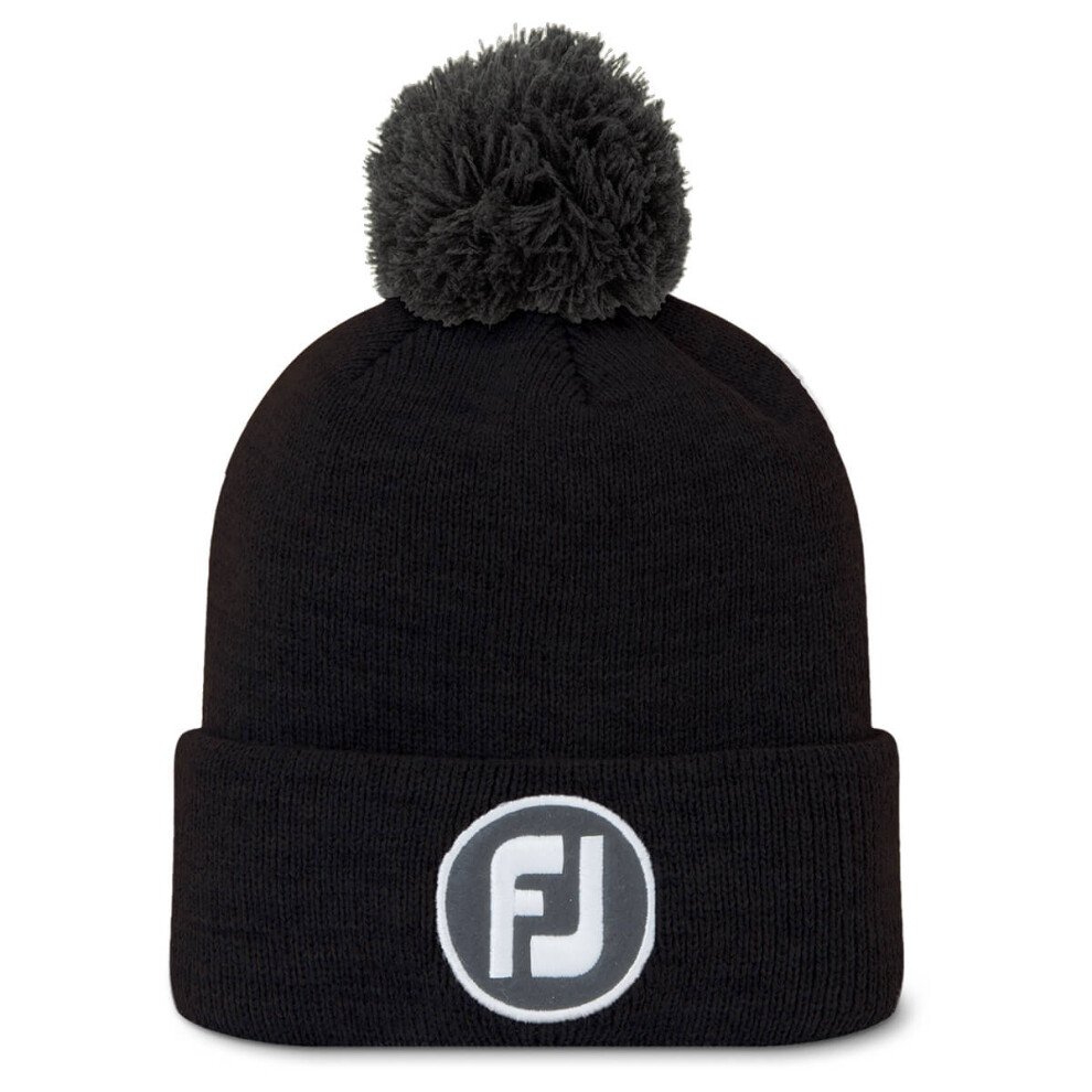 Footjoy (One Size, Black) Mens Solid Pom Pom Acrylic Fleece Earband Golf Beanie Hat