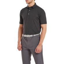 (XXL, Black/Grey) FootJoy Mens Dot Print Lisle Four Way Stretch Wicking Golf Polo Shirt
