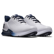 (UK 8.5, White/Navy/Blue) Footjoy Mens FJ Fuel Spikeless Cushioned Durable Waterproof Golf Shoes