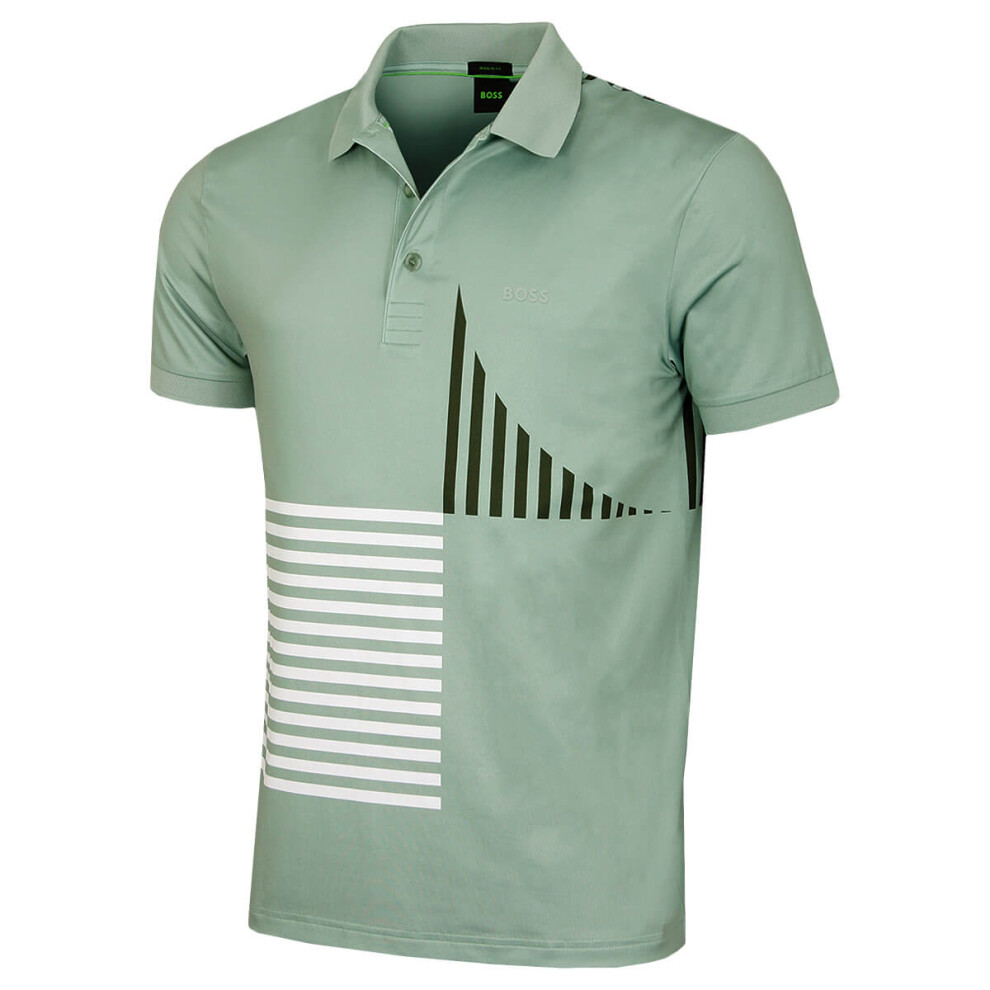 Hugo Boss Mens Paddy Striped Regular Fit Comfotable Golf Polo Shirt Green