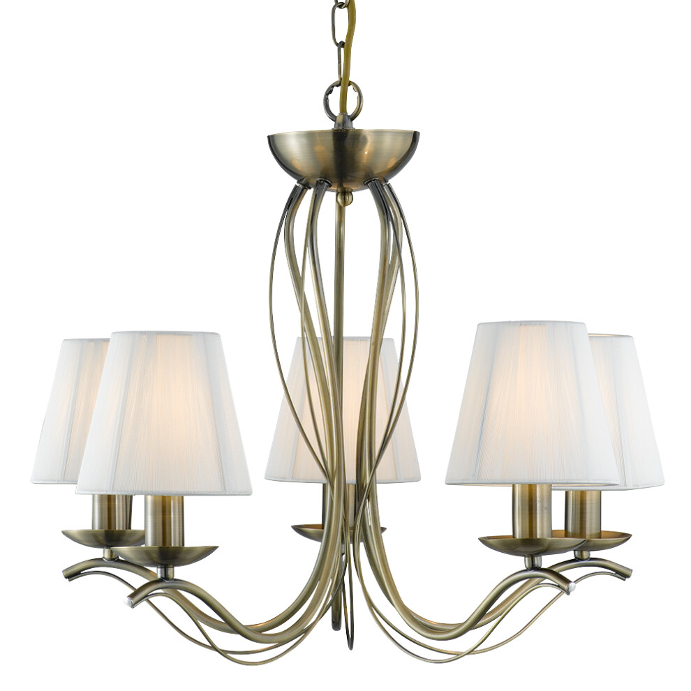 Searchlight 5 Lights Traditional Brass Cream Shades Ceiling Pendant Chandelier
