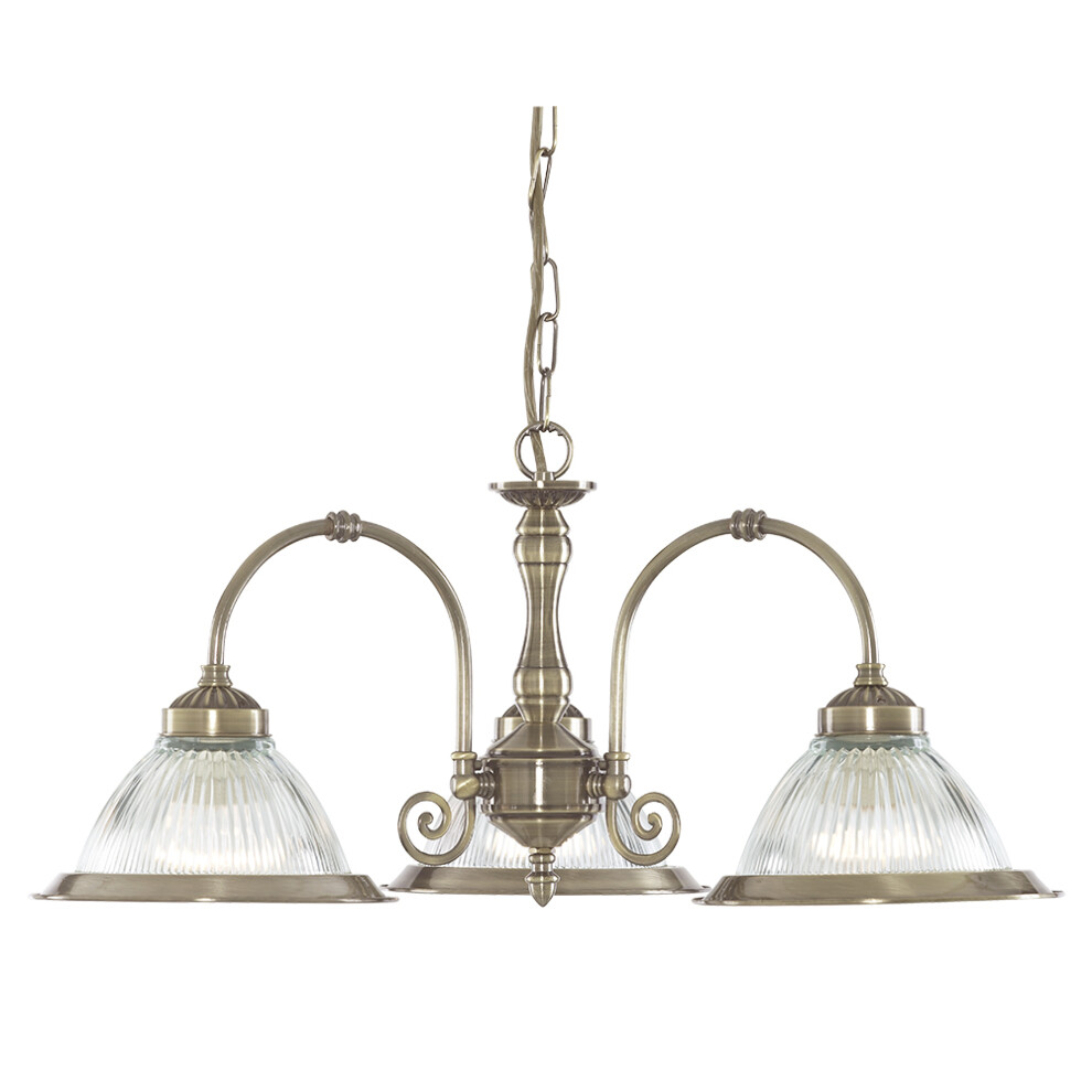 Searchlight American Diner 3 Lights Brass Clear Glass Ceiling Fitting Pendant