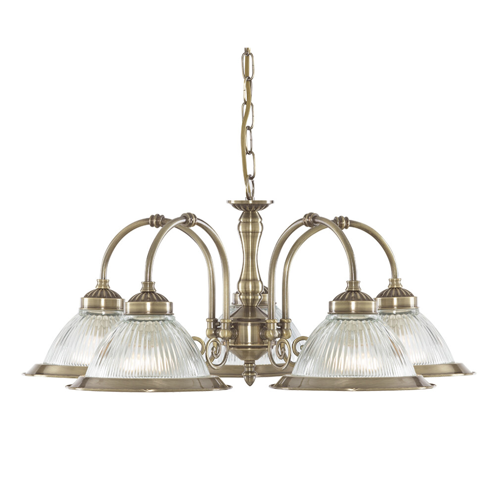 Searchlight American Diner 5 Lights Brass Clear Glass Ceiling Fitting Pendant