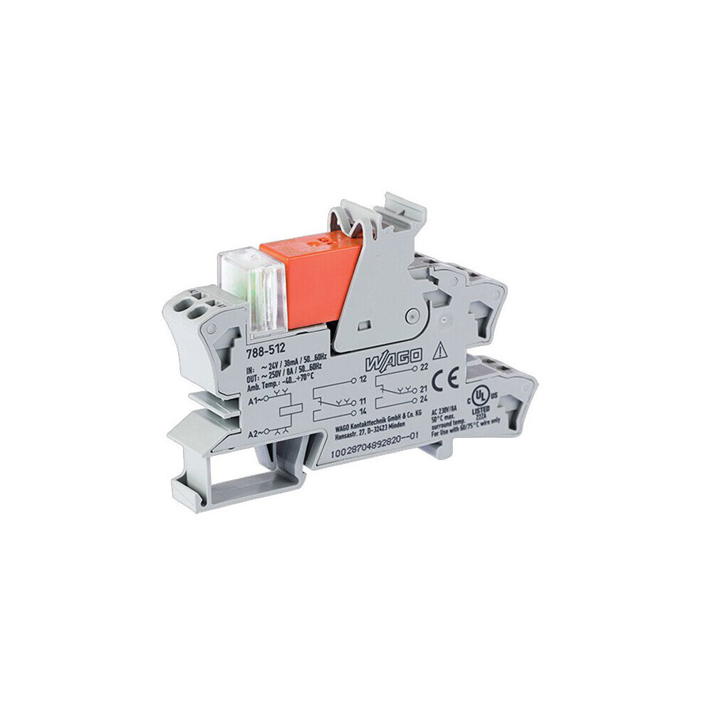 Wago 788-512 24Vac 8A Dpdt-Co Din Rail Mountable Relay Module 4045454424145