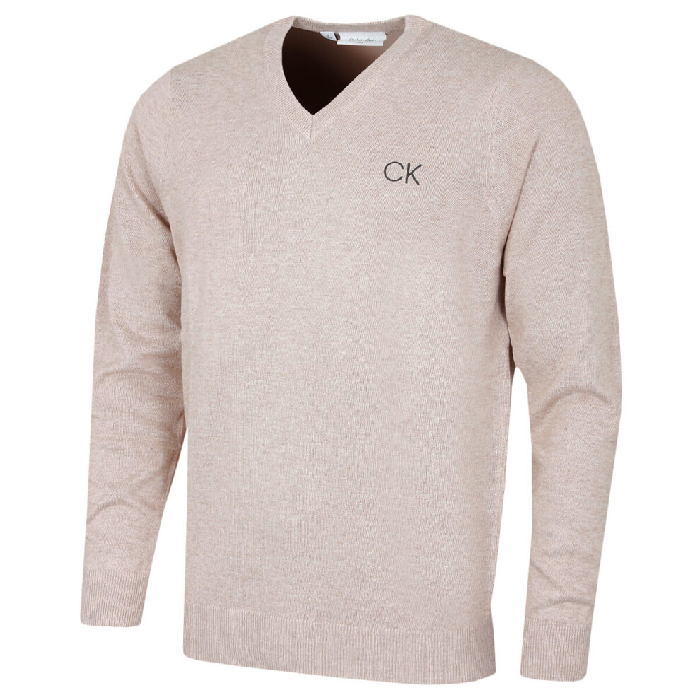 Calvin Klein (M, Latte) Mens 2026 Durable Comfort V-Neck Tour Golf Sweater