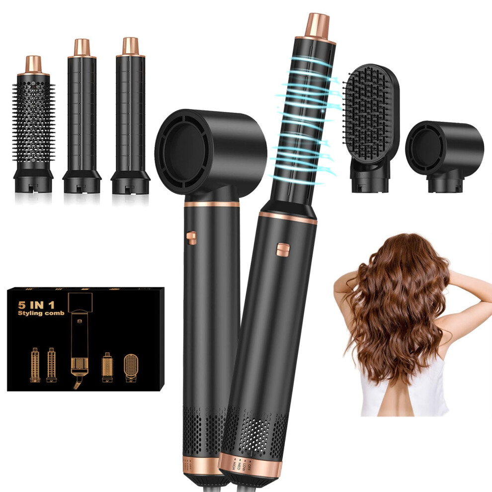 5 in 1 Hair Dryer Brush with Detachable Air Curler, Negative Ion Blow Dryer Brush for Styling