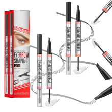 Waterproof Microblading Eyebrow Pencil with 4 Fork Tip, Dual Ended Pen with Gel, Grey and Black