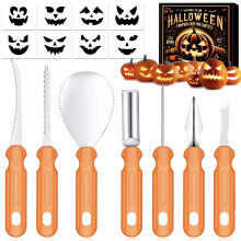 Pumpkin Carving Kit with 10 Stencils, Heavy Duty Stainless Steel Halloween Tools for Kids and Adults