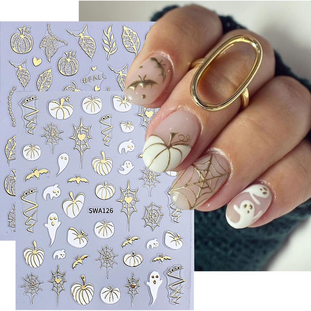 Halloween Nail Art Stickers Fall Maple Leaf Pumpkin Bat 3D SelfAdhesive Decals for Women