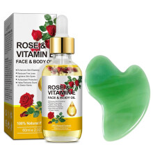 Vitamin E Face Oil with Rose and Gua Sha Tool for Deep Hydration and Wrinkle Reduction 2.02oz