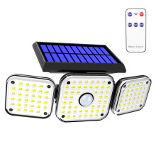 Wireless Solar Flood Light With Motion Sensor Outdoor Security Lamp IP65 Waterproof Adjustable Light Heads Remote Control 4 Heads Wide Illumination
