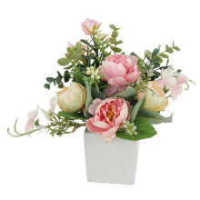 Set buchet de flori artificiale, bujor realist din mătase cu detalii realiste și finisaj rezistent la UV, plantă artificială în ghiveci, fără