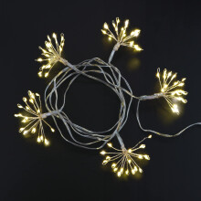 Warm White LED Starburst String Lights for Indoor Outdoor Christmas Decor, Silver Mini Cluster
