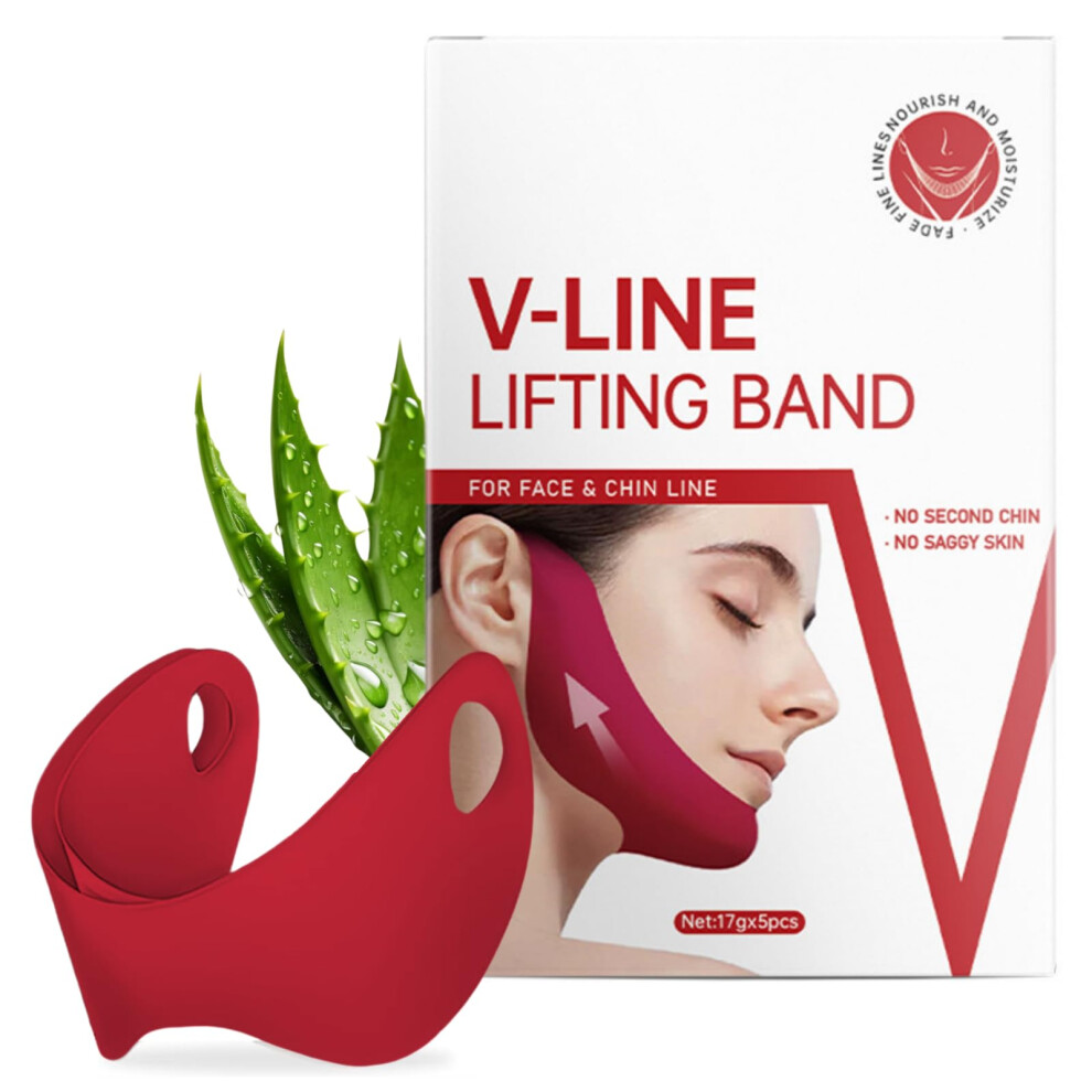 Red 5Pcs V Line Face Mask Double Chin Ucer With Hyaluronic Acid Collagen For Firming And Hydration