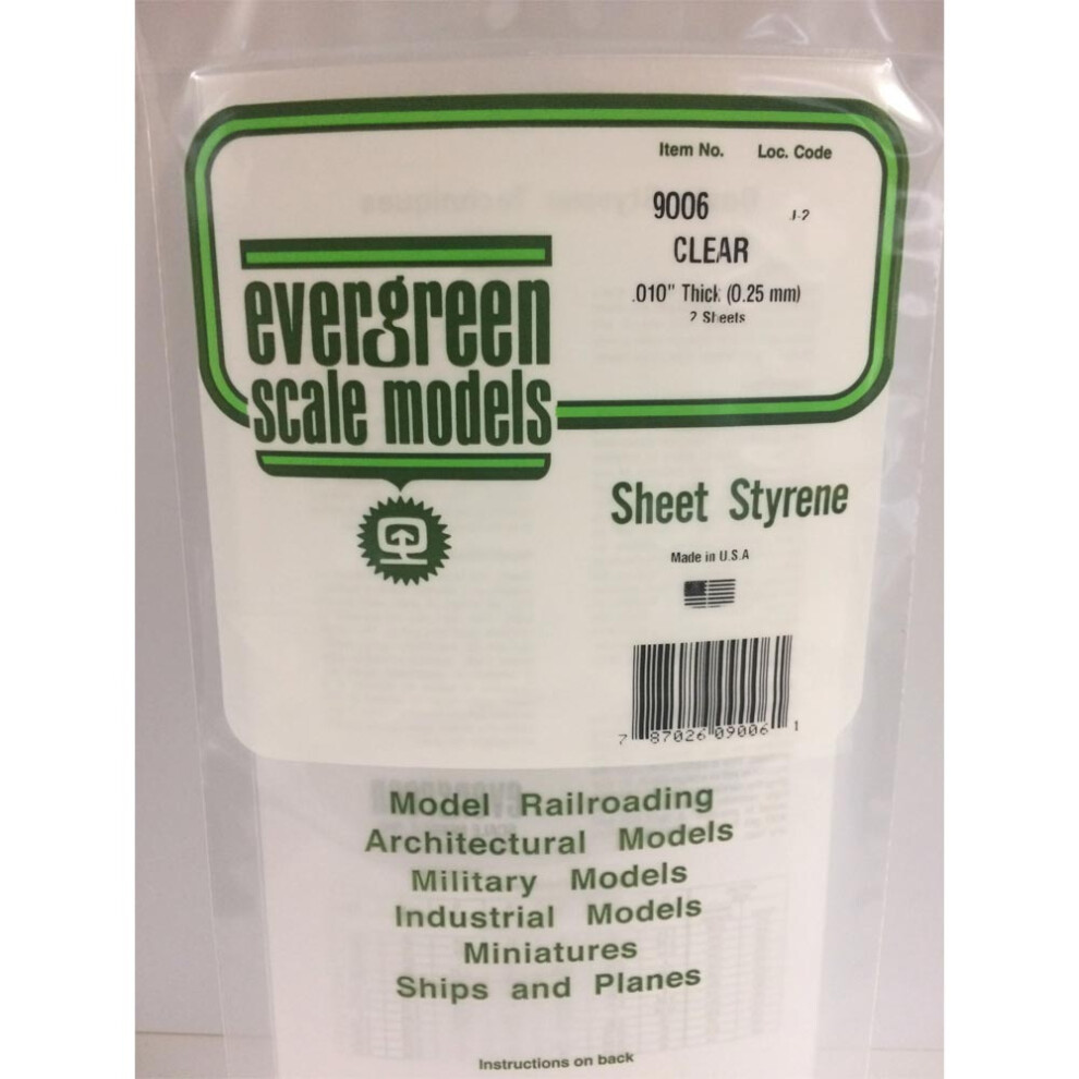 Evergreen 9006 Polystyrene 0.010" Clear Transparent Sheets X2 6" X 12"