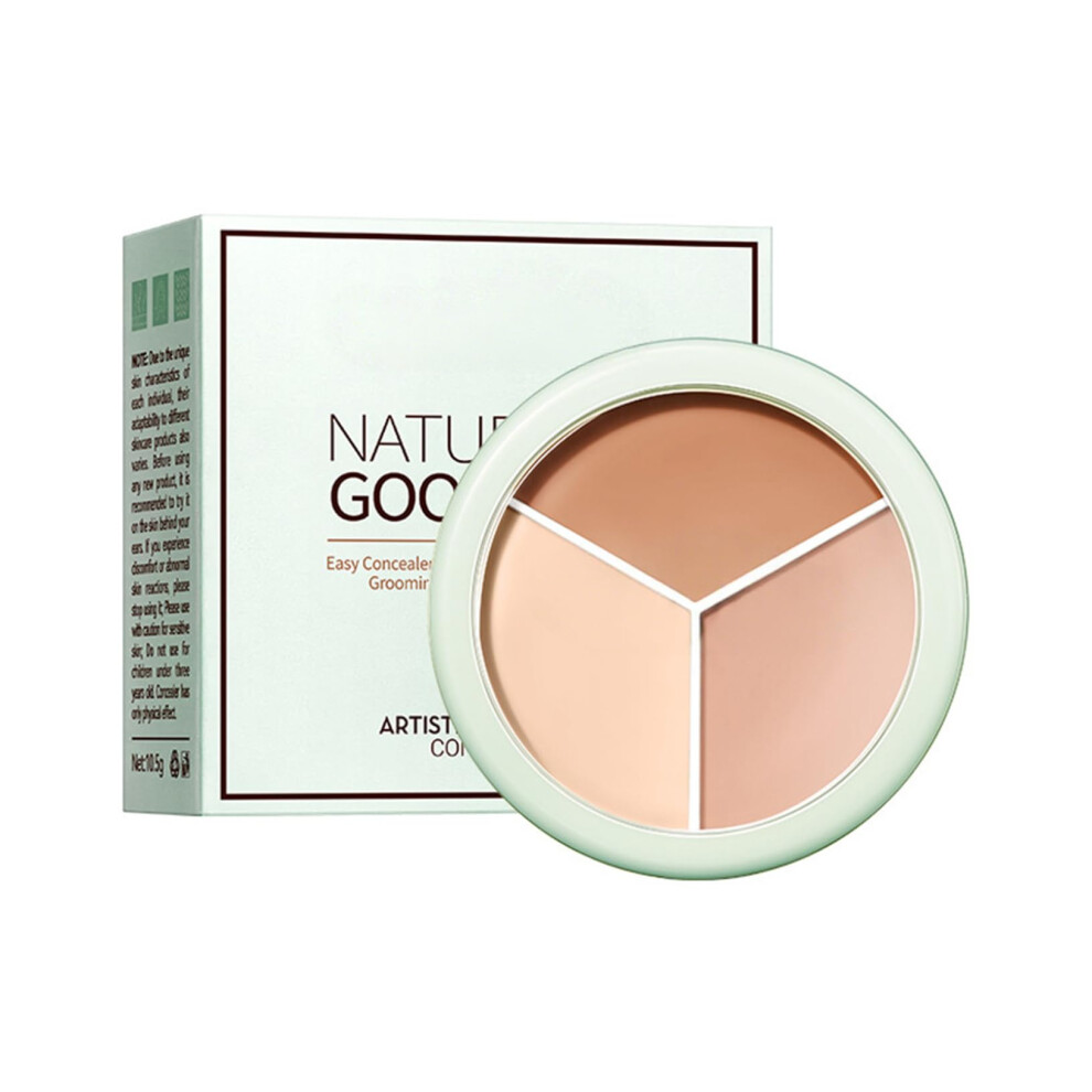 Green/Dark Concealer Palette With Tricolor Shades For Full Coverage And Circles Correction