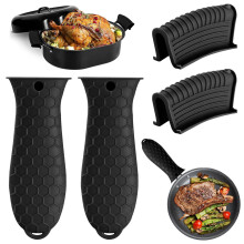 4 Package Silicone Hot Holder Cover Iron Hold Cover Silicone Cookware Holders Heat Resistant Pan (Black)