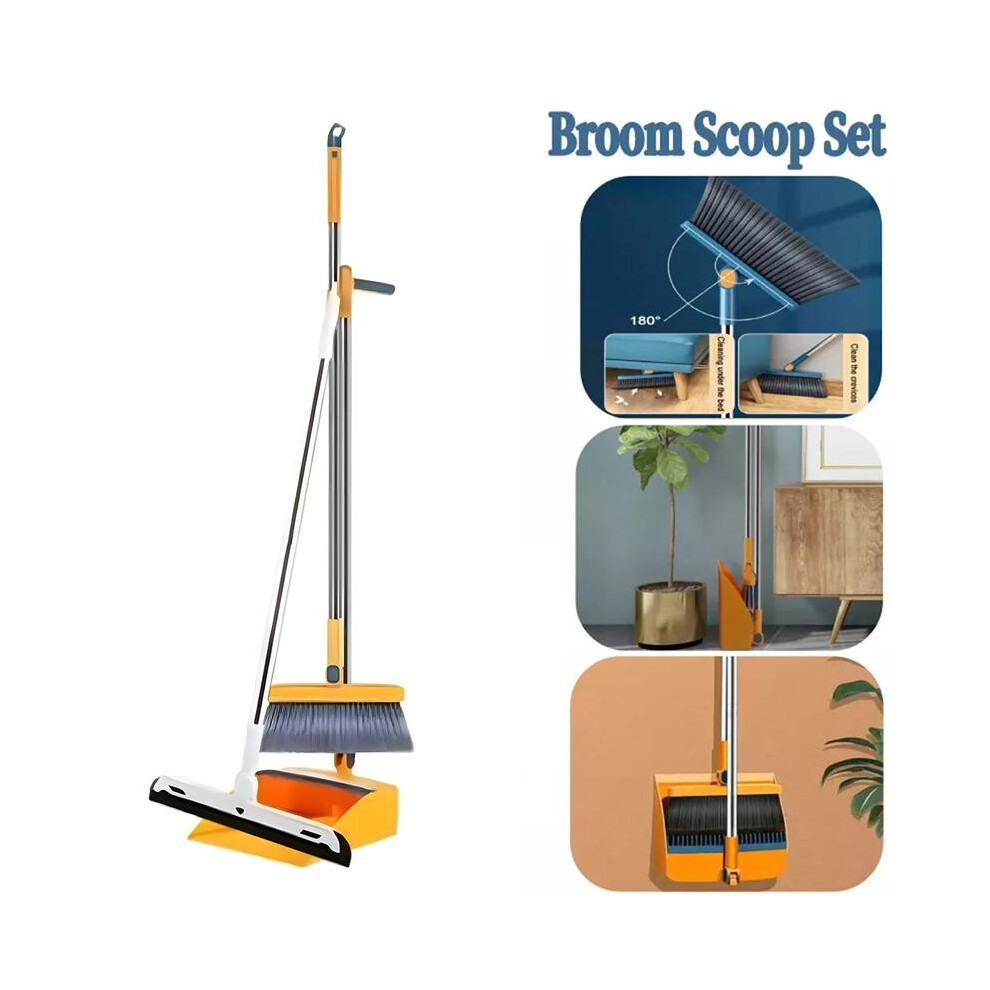 (- 3Pcs/Set) Long Handled Dustpan And Brush Set Strong Metal Handle Dust Pan & Broom Sweeper Cleaning Comfortable Orange 5042355255372