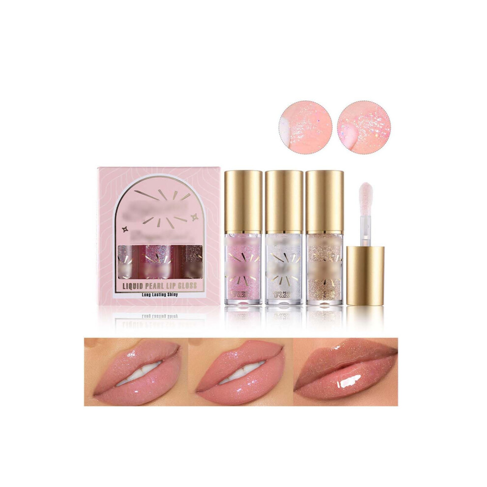 Lip Gloss Set with Hydrating Shimmery Diamond Finish, Long Lasting Non Sticky for Women, 3pcs