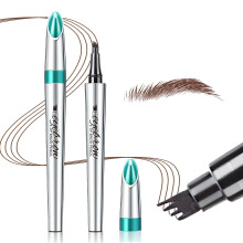 Microblading Eyebrow Pen with 4 Fork Tips Waterproof LongLasting Pencil for Natural Brows Reddish Brown