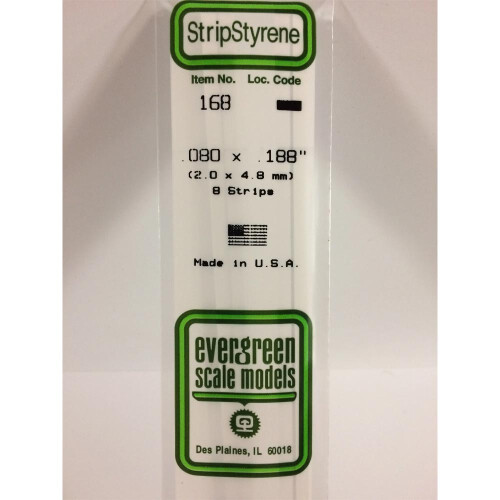 Evergreen Evergreen 168 - 0.08" x 0.188" Polystyrene Strips 14"/35cm 10pcs