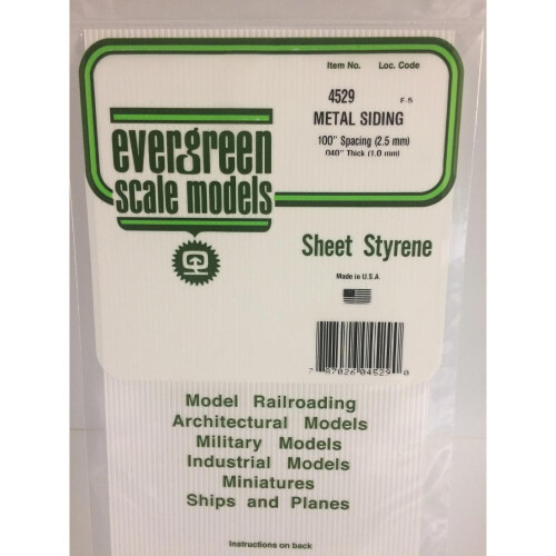 Evergreen Evergreen 4529 - 0.10" Polystyrene Corrugated Siding Sheet 6" x 12"