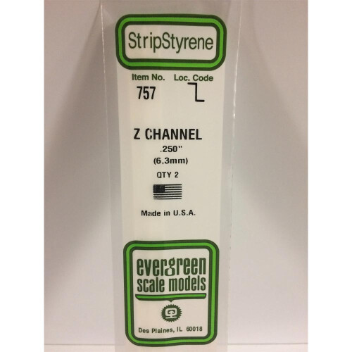 Evergreen Evergreen 757 - 0.25"/6.3mm Polystyrene Z-Channels 14"/35cm 2 pcs