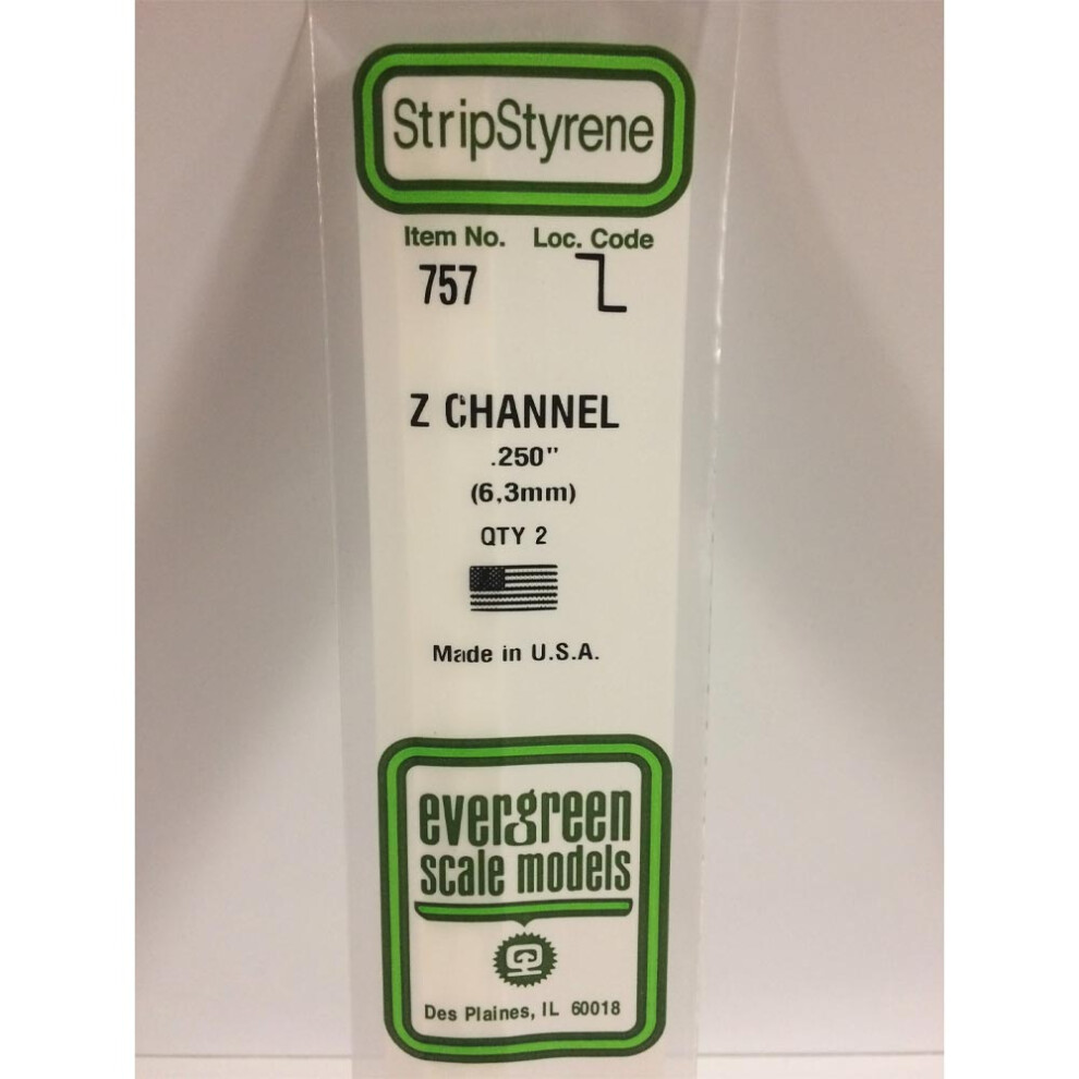 Evergreen 757 - 0.25"/6.3Mm Polystyrene Z-Channels 14"/35Cm 2 Pcs