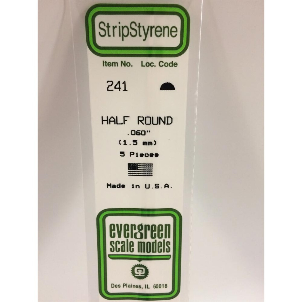Evergreen 241 - 0.06"/1.5Mm Polystyrene Half Round 14"/35Cm Lengths 5 Pcs