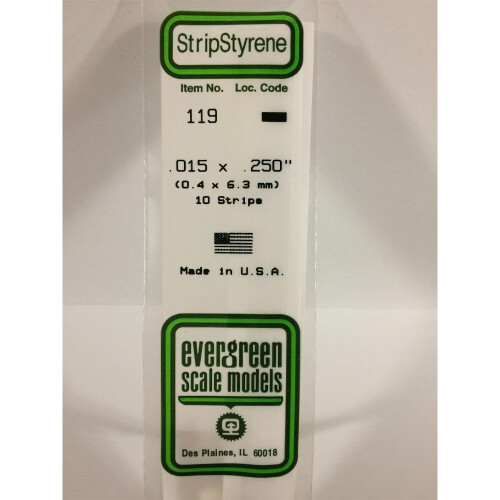 Evergreen Evergreen 119 - 0.015" x 0.25" Polystyrene Strips 14"/35cm 10pcs