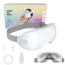 Steam Eye Mask USB Heated Electric Eye Pad for Dry Eyes with Adjustable Heat and 360 Light Blocking White